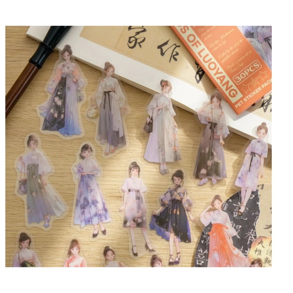 Journamm 30pcs/pack Kawaii Girl PET Stickers DIY Scrapbooking Decor Photo Album Creative Stationery Collage Materials Stickers