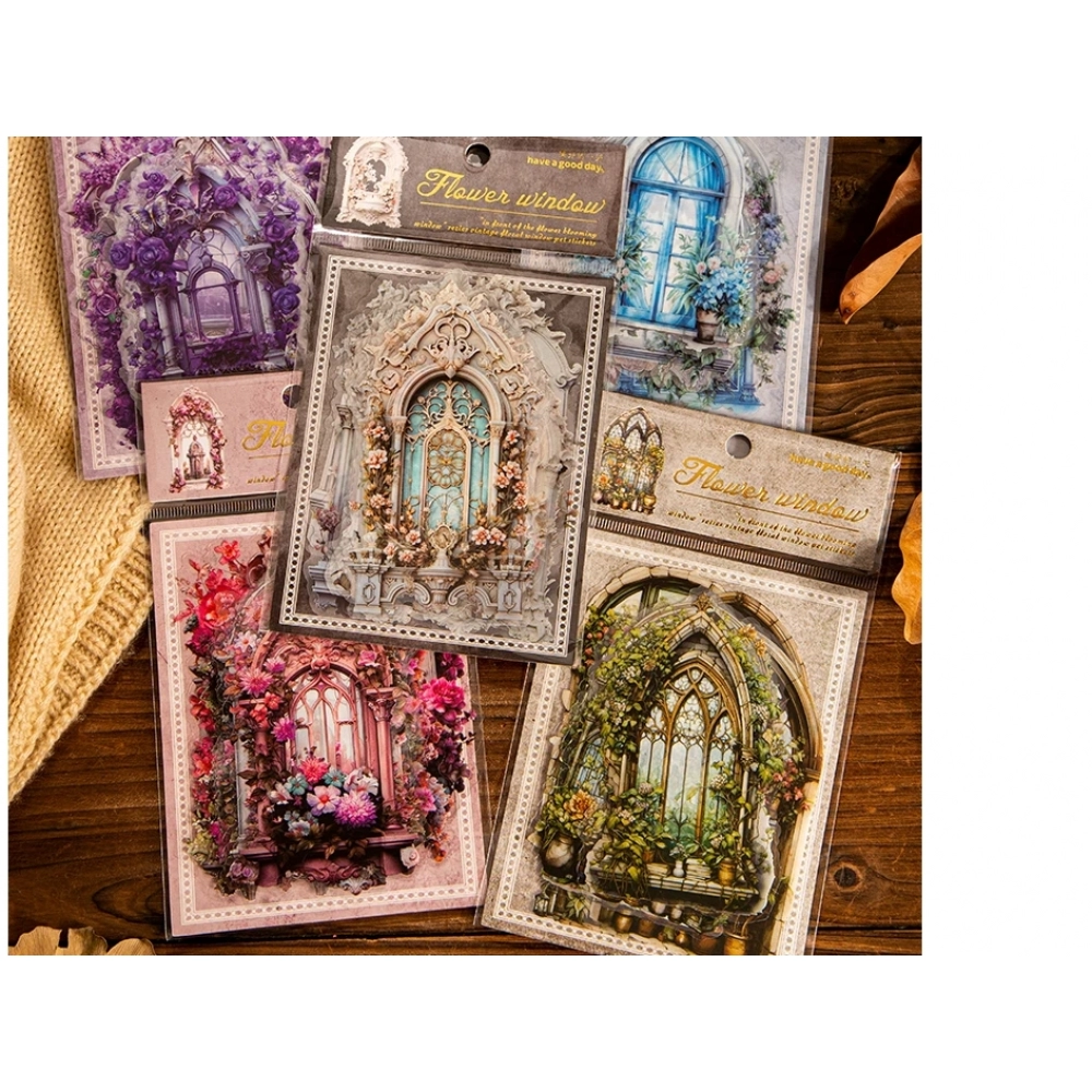 10pcs/pack Flowers Window Sticker PET Materials Collage Junk Journal DIY Scrapbooking Supplies Aesthetics Decor Sticker