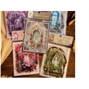 10pcs/pack Flowers Window Sticker PET Materials Collage Junk Journal DIY Scrapbooking Supplies Aesthetics Decor Sticker